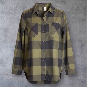 H&M Divided Olive and Black Plaid Button Down Long Sleeve Shirt EPOC size 2